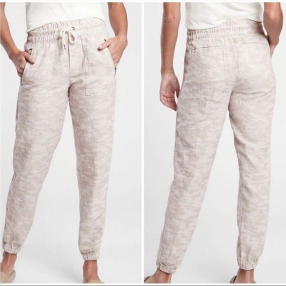 EXCELLENT CONDITION WOMEN’S SIZE 10 ATHLETA CABO TIDE LINEN NEUTRAL CAMO JOGGER - Picture 1 of 9